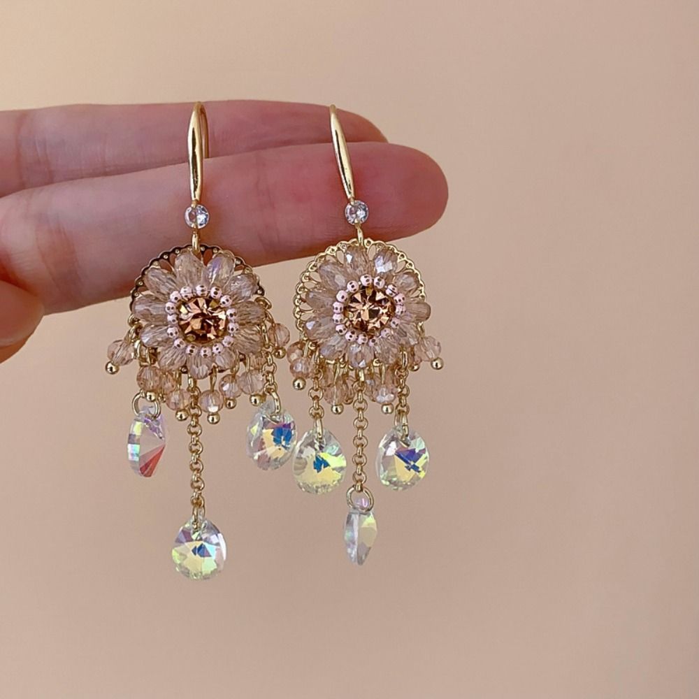Pendant Rhinestone Drop Earrings Exaggerated Vintage Long Earrings Crystal Stud Earrings  Women