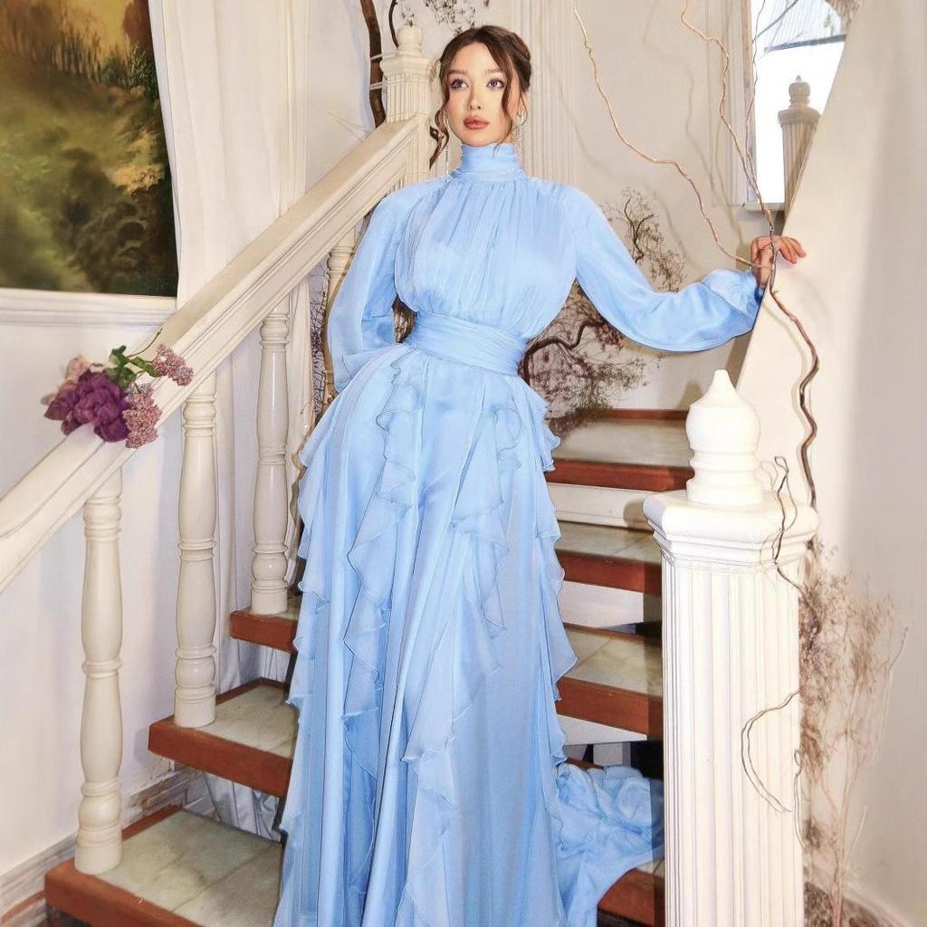 2025 Spring/Summer Women's Chiffon Pleated Wave Pattern Formal Dress