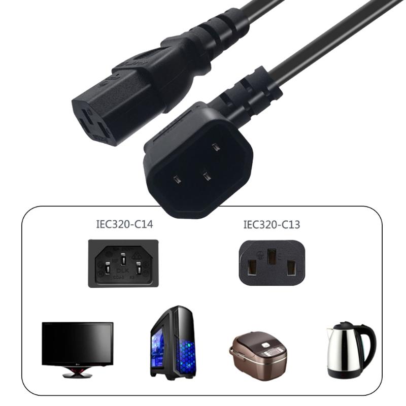 90 Degree C14 Male To C13 Female Power Cable For PC Printer Projector 2500W Heavy Duty