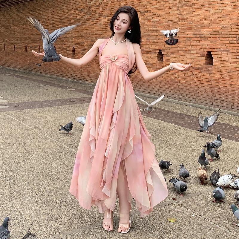 

Seaside Photo Wear Hainan Holiday Beach Skirt Temperament Super Fairy Trailing Long Skirt Birthday Dress L