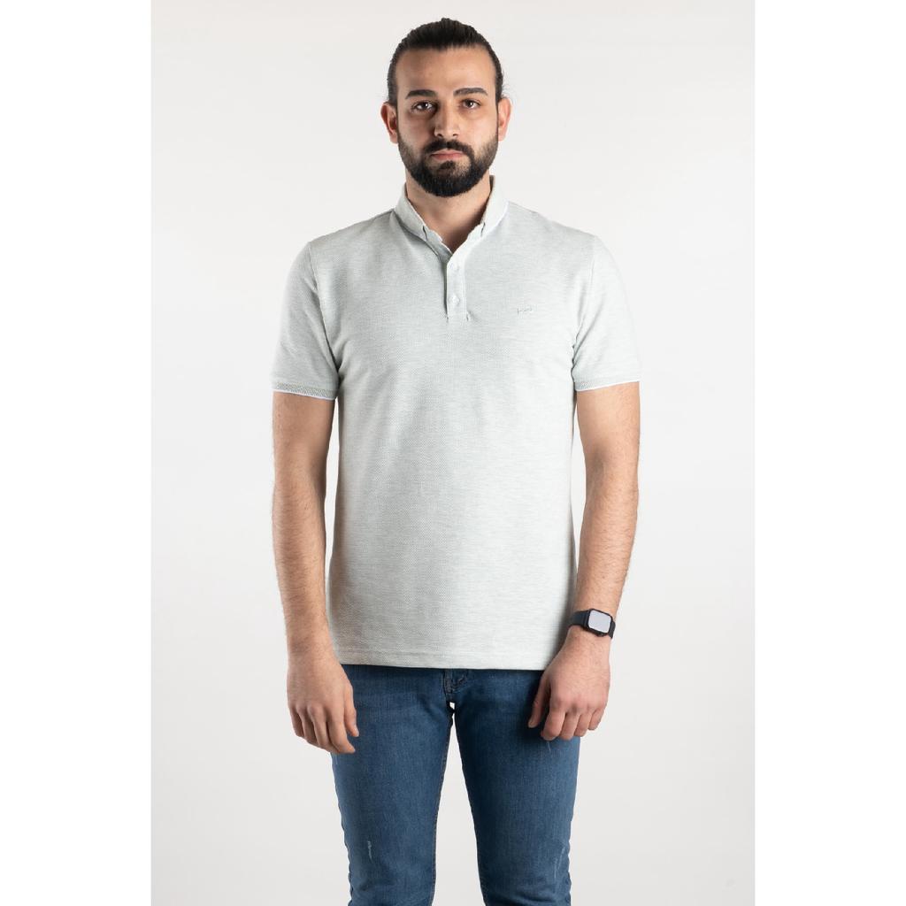 Herren-T-Shirt mit Polokragen und Indigo-Polka-Punktmuster