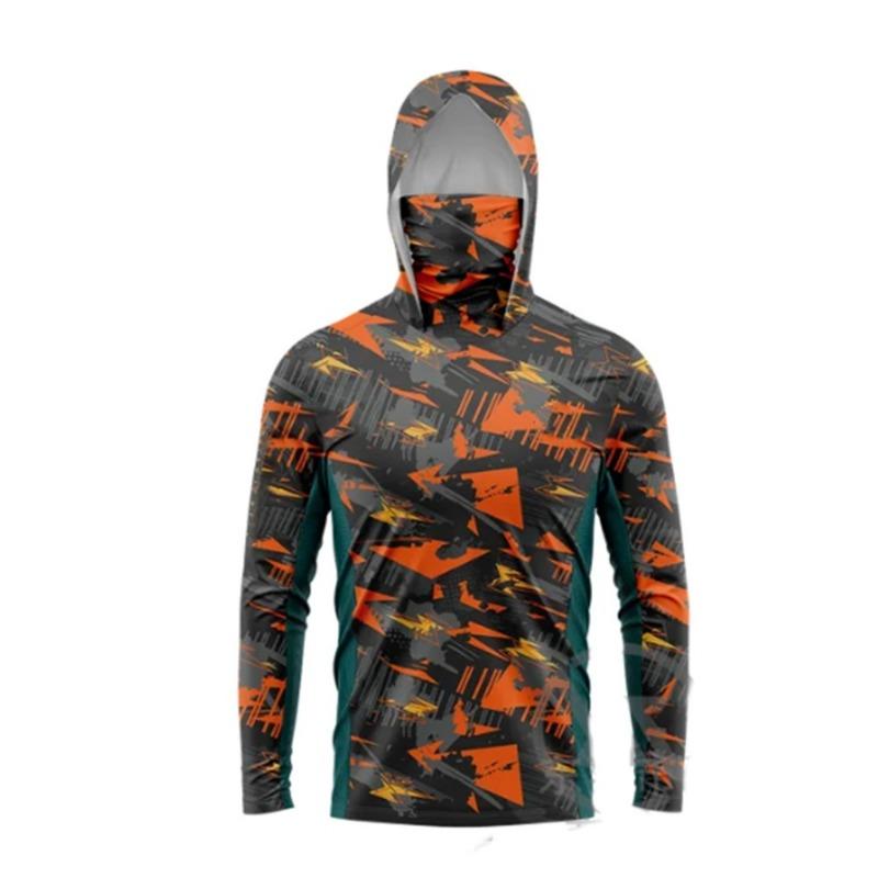 MALFC Fishing Apparel Men Hood Fishing Shirt Long Sleeve Fishing T Shirt Uv Protection