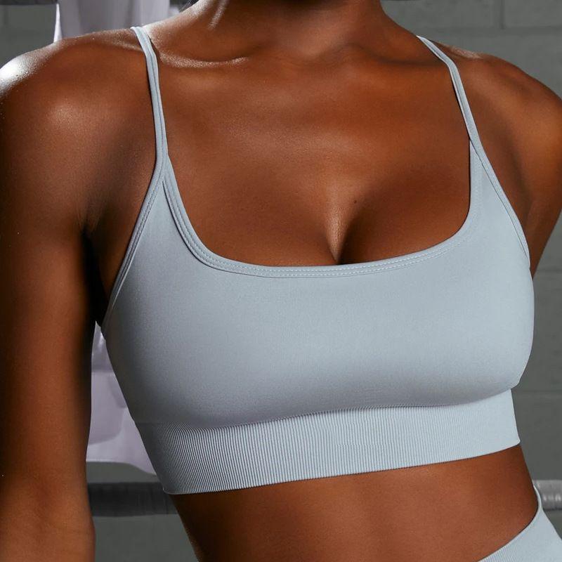 

Yoga Running Fitness Spaghetti Strap Beauty Back Exercise Bra L (large) Blue