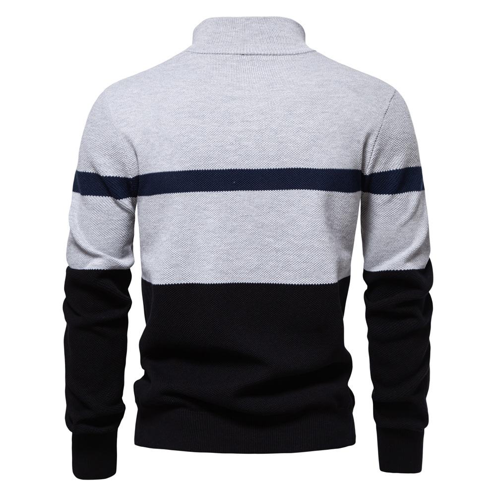 Quarter Zip Up Long-Sleeve Sweaters for Men Slim Fit Lightweight Mock Neck Pullover Casual Polo Sweaters Men's Fall Winter Warm Patchwork Sweater