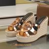 Fashion Corss Strap Patent Leather Platform Women Sandals Wedges Espadrilles Slip On Fashion Heels Open Toe 2025 Summer Newest Slides