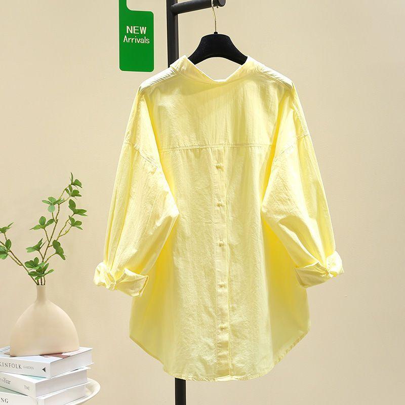 Women's Light Blue Oversized Shirt Long Sleeve Button Back Curved Hem Casual Loose Fit Top