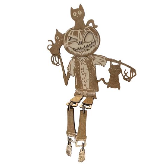 Articulated Pumpkin Man Halloween Decoration Spooky Wooden Pumpkin Skeleton Tabletop Ornament for DIY Home Office Decor