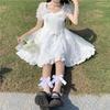 Lady Lazy Lolita Gothic Lolita Short Sleeve Chiffon Dress with Above the Cosplay Ribbon, Knee, (Size L, White)