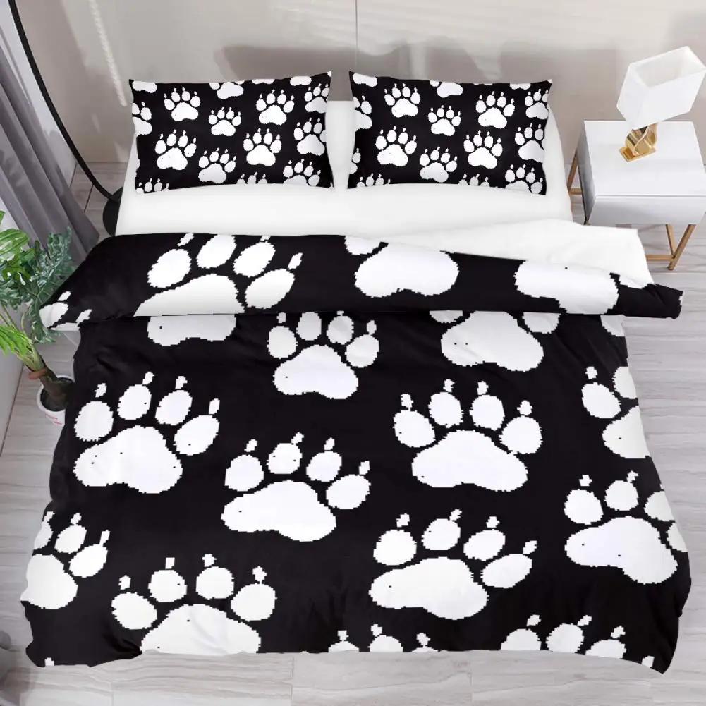Dog Lover Duvet Cover Hand Drawn Paw Print Doodles Circular Pattern Drawing Style Animals Bedroom Decorations Coral Turquoise