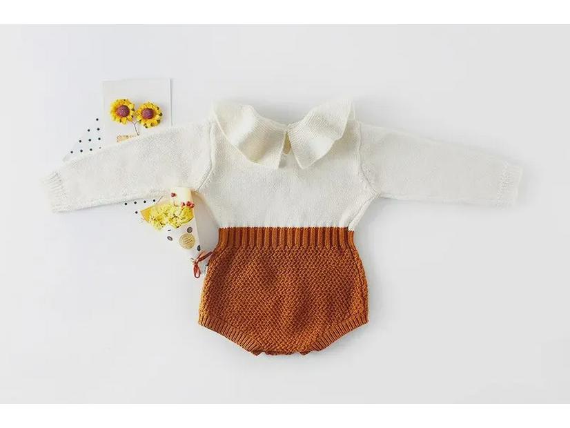 Trendy Frühling & Herbst Baby Mädchen Gestrickter Woll-Overall mit Puppenkragen