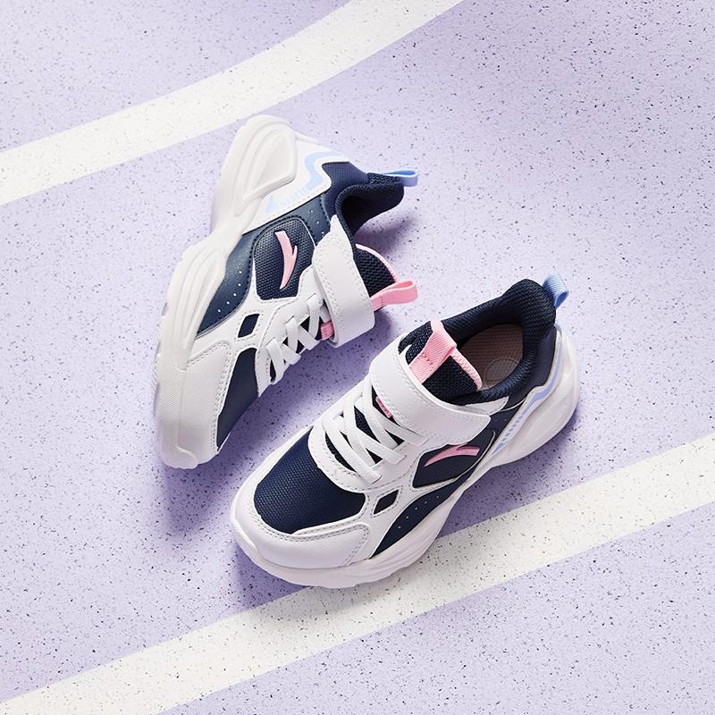 Anta Kids Synthetic Leather Fashion Versatile Lightweight Shock Absorbing Low Top Running Shoes Kids Sneakers Blue White Red A22449977N-2