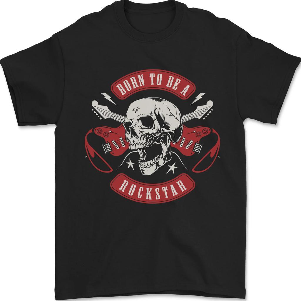 Born To Be a Rockstar Guitar Rock Music Skull Unisexs TShirt 100 Cotton