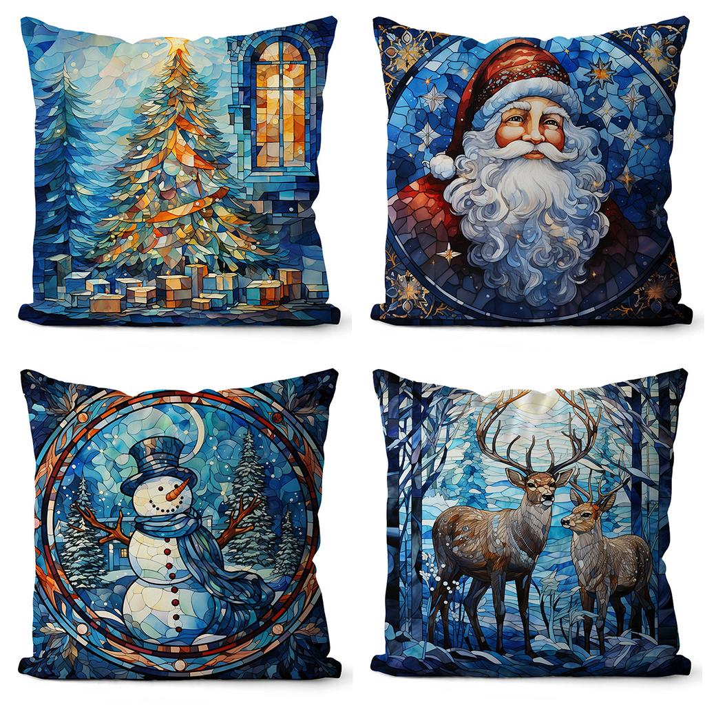 New Christmas Pillowcase Snowman Print Pillowcase Blue Glass Christmas Decoration Pillowcase