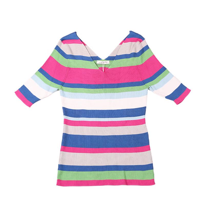 Anlom Women's Slim-Fit Striped V-Neck Knit Top