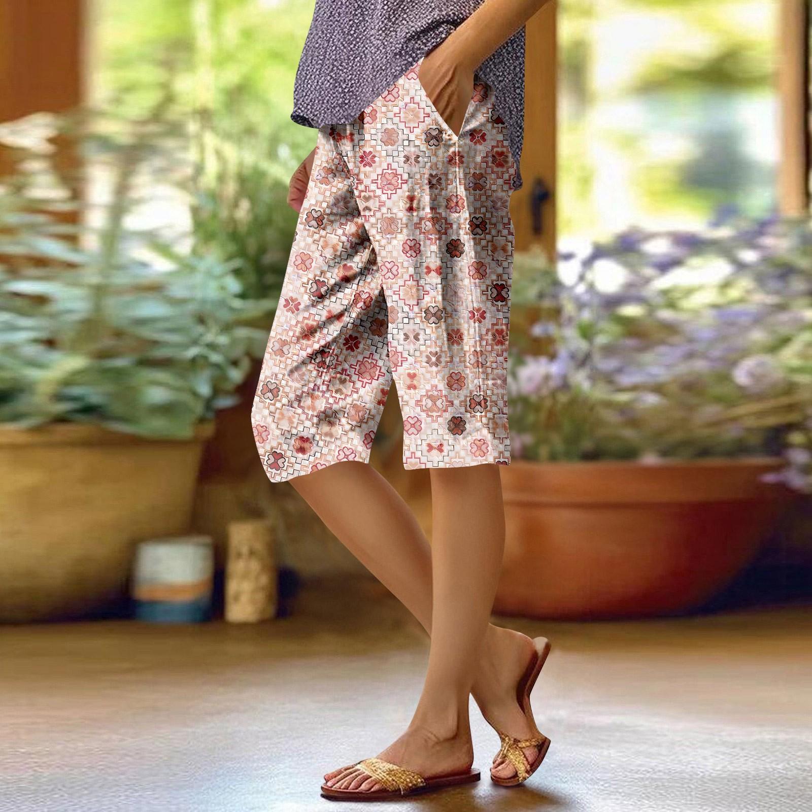 

Жіночі модні повсякденні штани 5/10 з принтом і еластичною талією XL рожевий