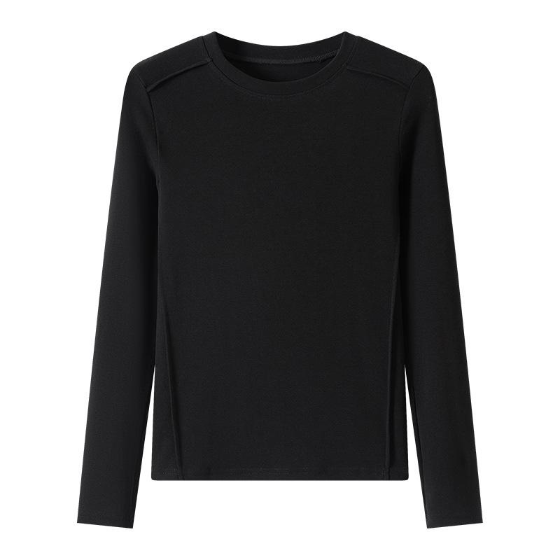 639 splicing round neck shirt women's spring tight fishbone shoulder T-shirt looking thin