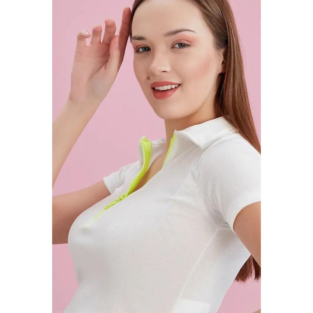 Polo Collar Neon Zipper Camisole Blouse