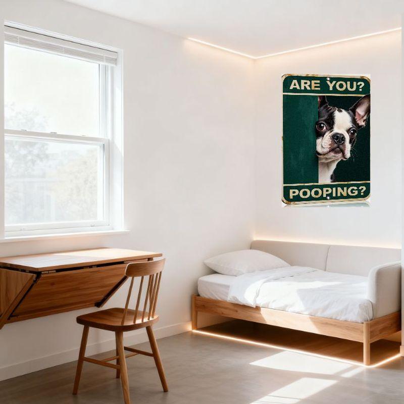 Vintage Bostonterrier 'ÄR DU?' BAJSA?' Metallplåtskylt Humoristisk Väggplakett med Hål för Upphängning för Hembaren Kafé Man Cave Dec