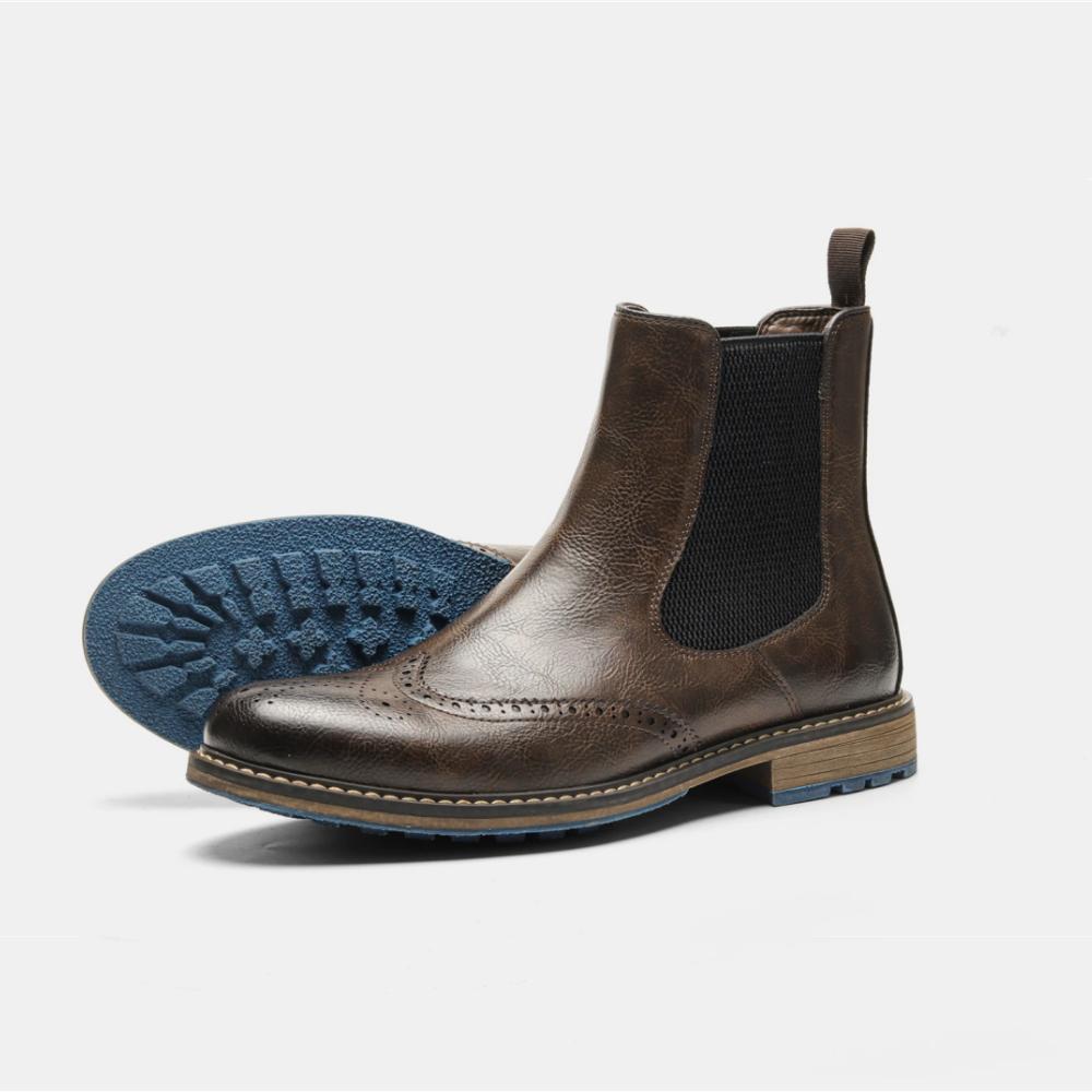 

Размер 39–48. Мужские ботинки «Челси» с акцентом на броги. Классические кожаные ботинки в американском стиле # Al667. 42 темно-коричневого