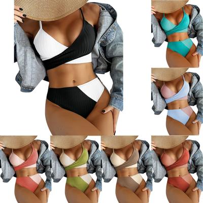 Dámské jednobarevné bikini s vysokým poprsím, dvoudílné plavky