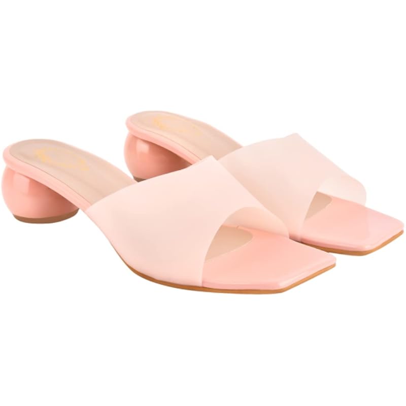 Shoetopia Прозрачная лямка Однотонные персиковые туфли на блочном каблуке для женщин и девочек / UK6
