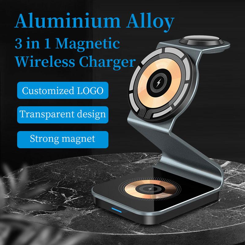 Aluminum Alloy For Magsafe 3 In 1 Wireless Charger For Iphone 13/14 Pro Max/12 Fast Charging Station For Iwatch 8ultra-2/airpods