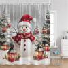 Christmas Snowman Shower Curtains Xmas Tree Gift Red Bird Winter Snowflake New Year Home Bathroom Decor Bath Curtain With Hooks