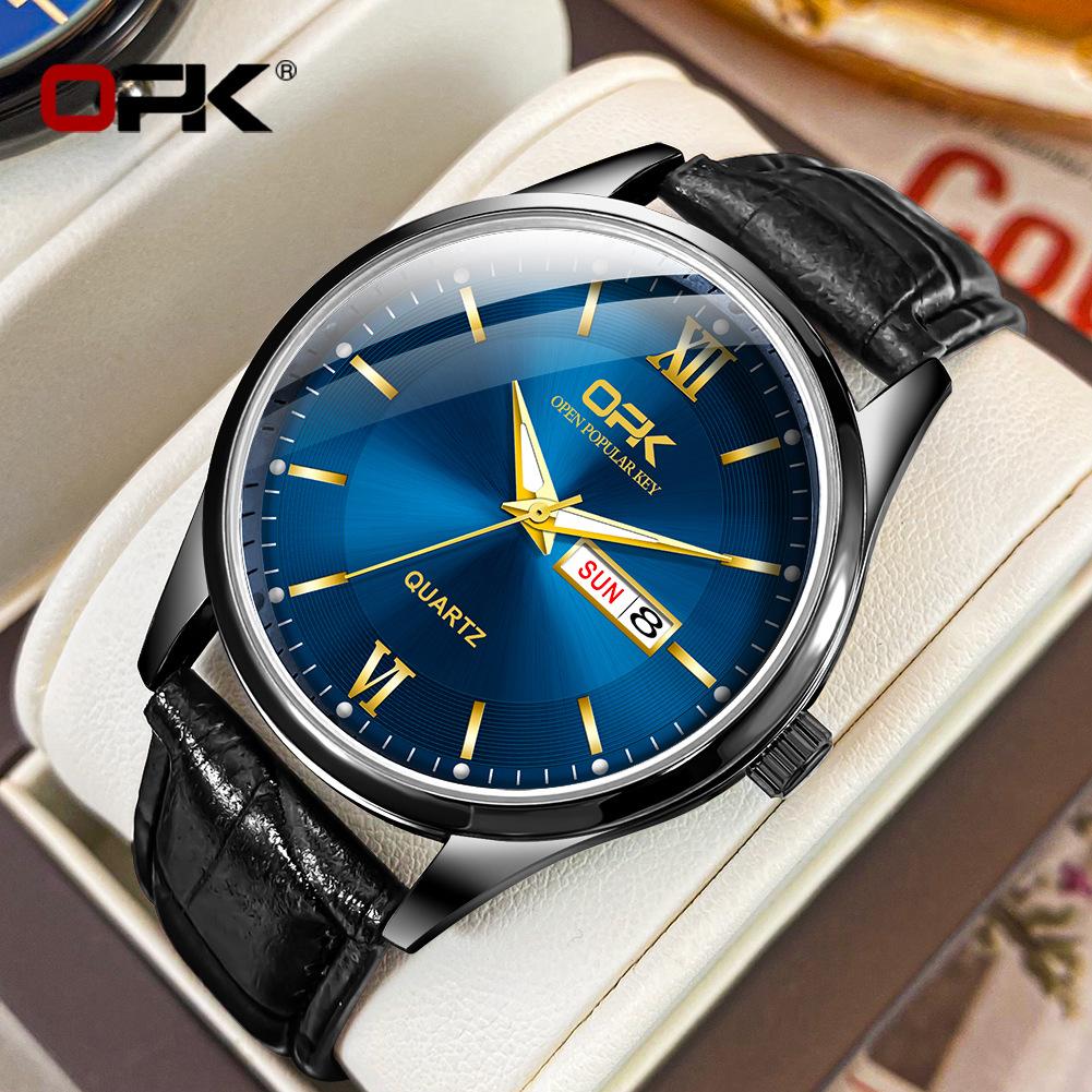 OPK Brand Watch Belt Double Calendar Quartz Watch Men's Watch Men's Watch