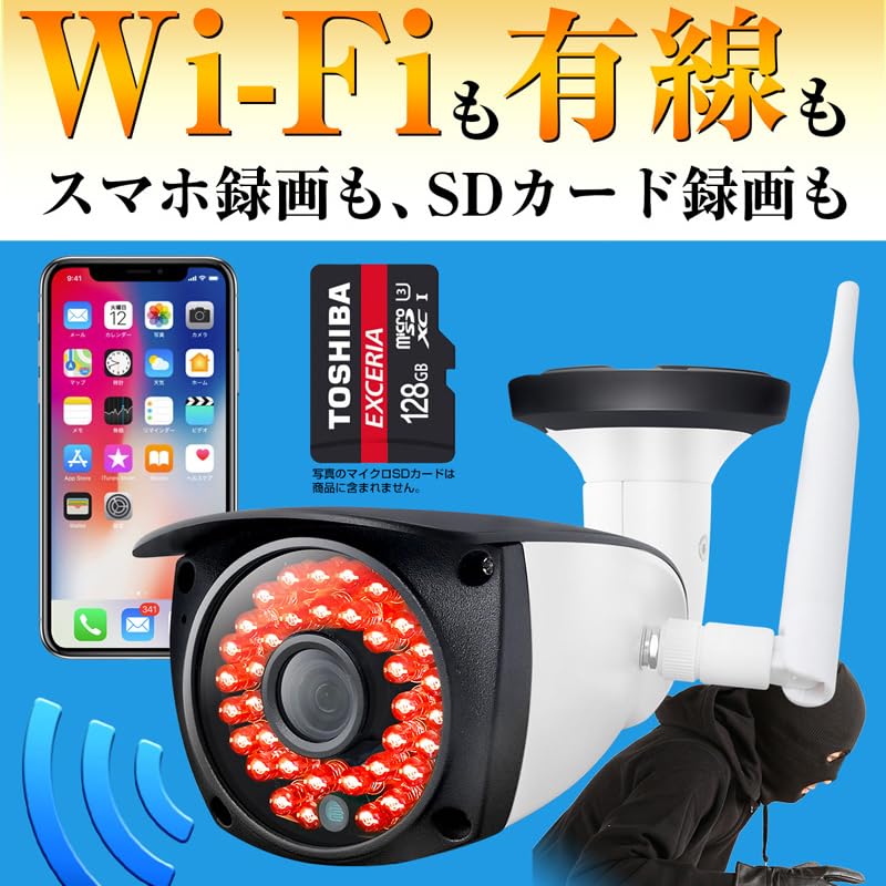 Wireless Outdoor Security Camera with SD Card 5MP Sony Home Motion Remote Wired No Installation Infrared Night Camera Set Recording, Resolution,