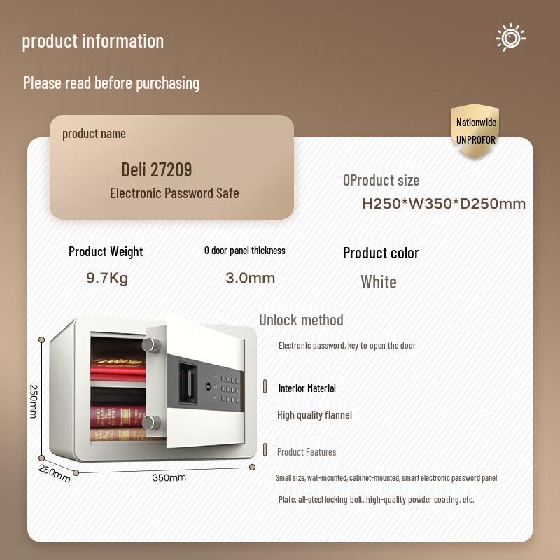 Deli Electronic Password Home Safe