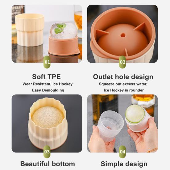 1/4Pcs Ice Mold Sphere Maker Stackable Easy Release Circle Ice Mold with Lids Large Spherical Ice Makers for Whiskey Cocktails Bourbon