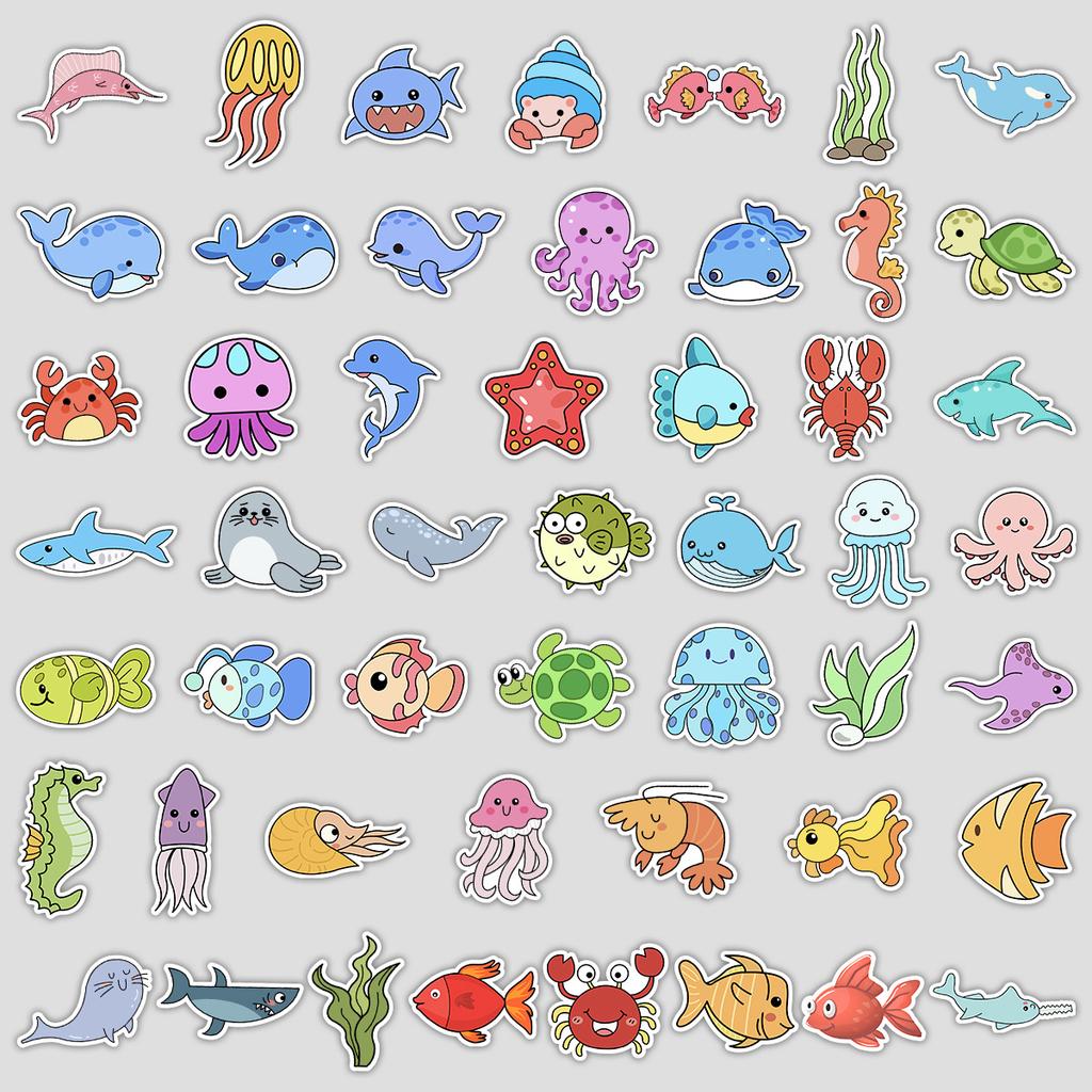 50 Cute Marine Life Graffiti Stickers Water Cup Computer Waterproof Decorative Stickers Creative DIY Stationery Stickers