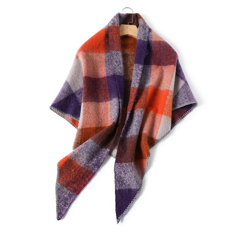Ins Stilvoller Karierter Farbiger Dreiecksschal Damen Nordischer Stil Schick Damen Warm Mohair Quasten Schal Nacken Dreieck Winter Weiblich