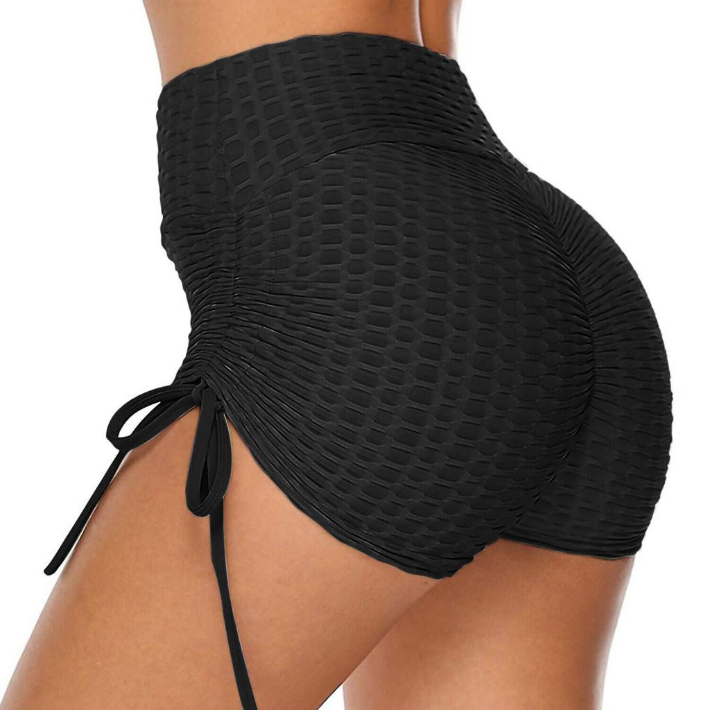 Osuter 2PCS Cycliste Femme Short Sport Legging Avec Poche Short De Yoga Taille Haute Shorts De Sport Pour Femme Yoga Sports Fitness Running Gym (Noir Et Gris