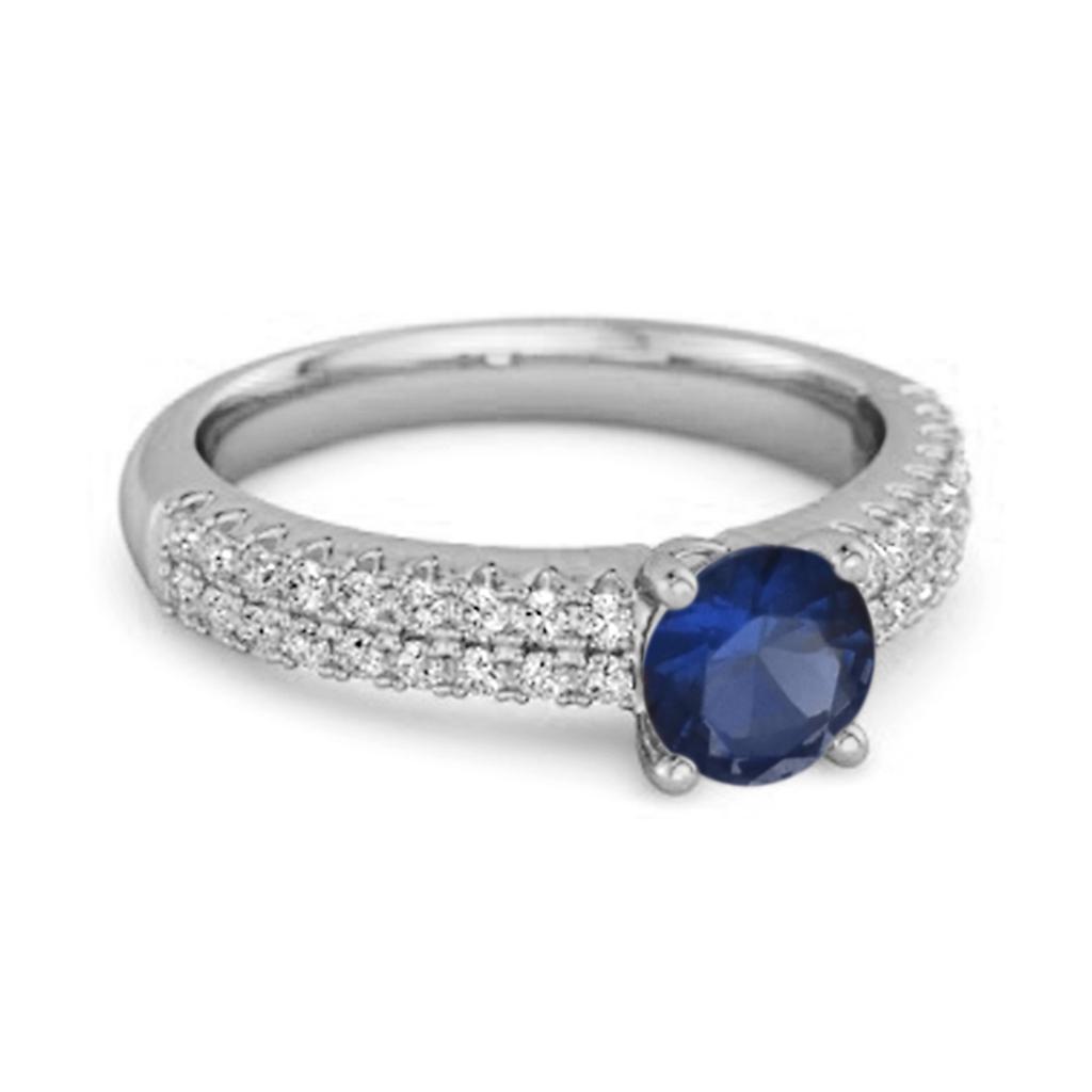 Blue Sapphire Solitaire Ring - 925  Sterling Silver