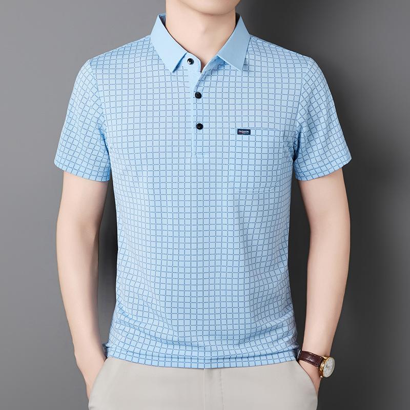 Summer Men's Short Sleeve Polo Middle-Aged & Young Casual Printed Lapel Collar T-Shirt