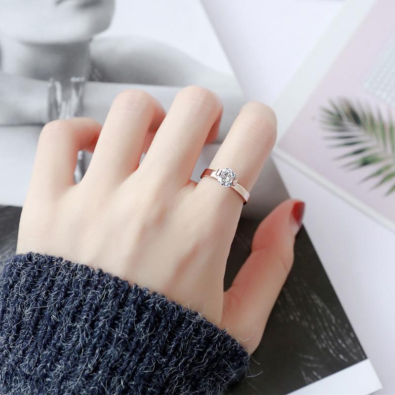 Rose Gold Plated Titanium Steel Diamond Ring - Korean Style Fashion for Women