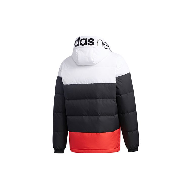 Adidas Neo Logo Print Color Block Casual Warm Down Jacket Men Outerwear Black White Red GJ8816