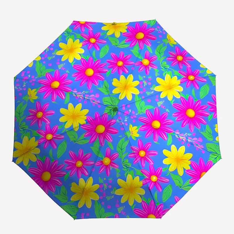 1pc Floral Pattern Automatic Umbrella - Stylish, Durable, with 8-Rib Manual Open Design, Elegant Black Handleyy250920157
