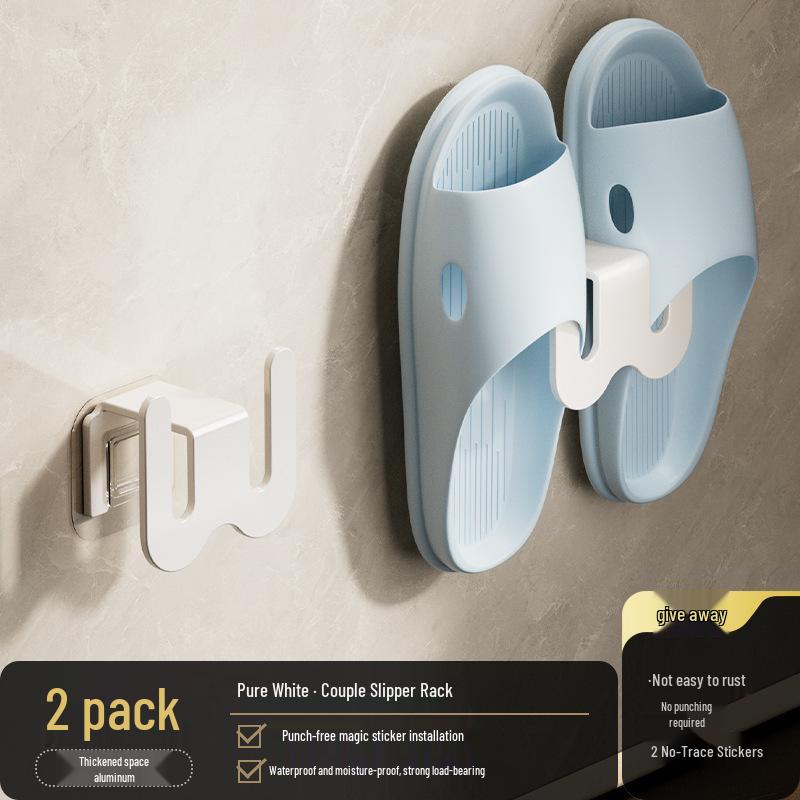 Wall-Mounted Punch-Free Bathroom Slipper Rack & Shoe Hook.