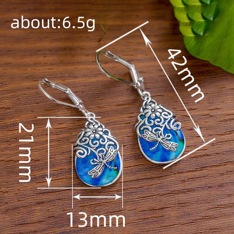 Retro water drop earrings for women, ethnic style stickers with cheongsam earrings, hollowed out dragonfly flower ear buckles