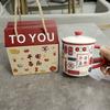 Guochao Mug With Lid Gift Box Ceramic Cup Large Capacity Imitation Enamel Drinking Water Coffee Cup Office Woman