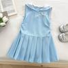Girls Summer Preppy Bow Shirt And Pleated Skirt Set Fashionable Vest Dress Two Piece Outfit For Kids