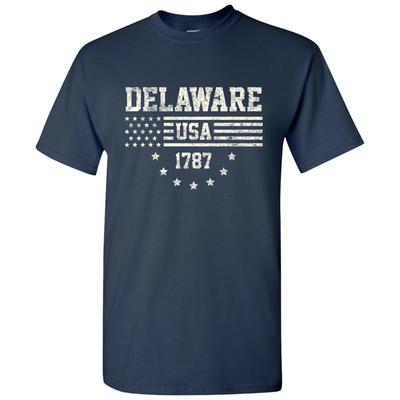 USA Flag Statehood Delaware 1787 - America Founding State Pride T Shirt - Navy