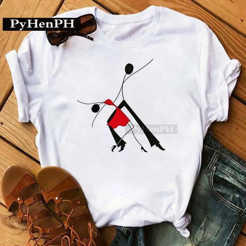 Women's Fashion Western Ballet Dancer Short Sleeve T-shirt Casual Elegant Summer Top Polyester Fabric Girl's Personality Sister