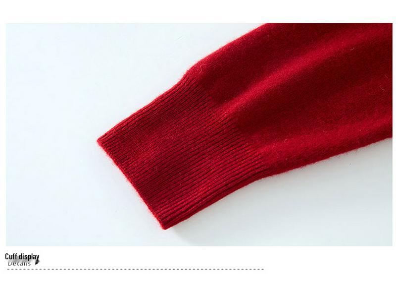 Benmingnian Red Wool Sweater for Middle-Aged Women - Plus Size Autumn/Winter Fashion Pullover