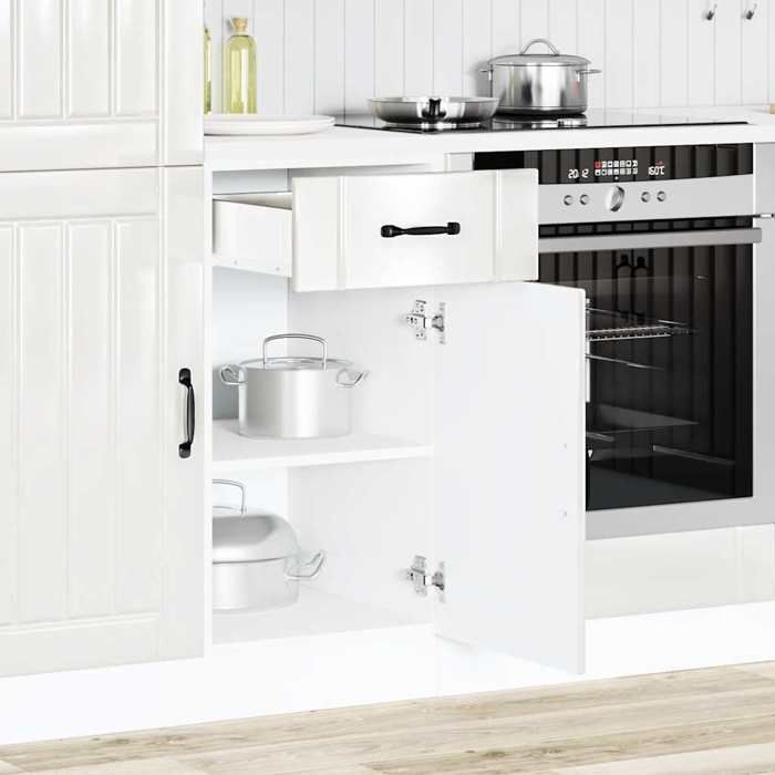 VidaXL Armoire de cuisine Lucca blanc brillant bois ingénierie, meuble d'évier, meuble de cuisine avec tiroir, meuble de 853709