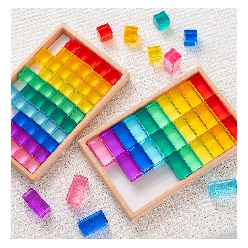 Transparent Rainbow 3D Building Blocks: Educational Acrylic Cubes for Children