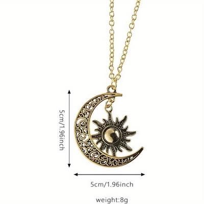Vintage Crescent and Sun Pendant Necklace, Vintage Neutral Jewelry Gift