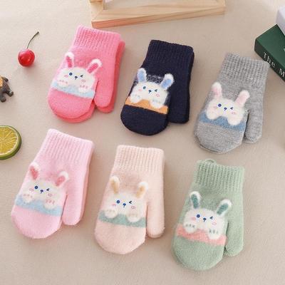 Verdickte Fäustlinge für Kinder Kinderfäustlinge Kaninchen Cartoon Winter Niedlich Gestrickte Handschuhe Kleinkind Warm Kordel Junge Mädchen Baby Handhandschuhe